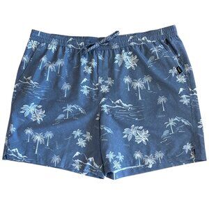 FarWest Shorts Mens 2XL Floral Blue With Drawstring Hawaiian Tropical Resortware